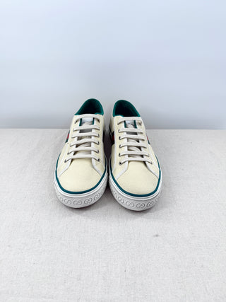 NWT Gucci Canvas Low Top Tennis 1977 Sneaker Cream Green Women's Size US 12