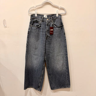 Anine Bing Cotton Blend High Rise Whiskered Denim Wide Leg Jeans Gray Womens 29