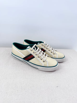 NWT Gucci Canvas Low Top Tennis 1977 Sneaker Cream Green Women's Size US 12