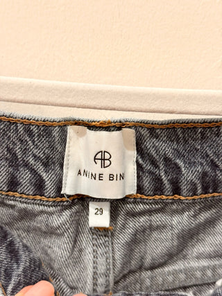 Anine Bing Cotton Blend High Rise Whiskered Denim Wide Leg Jeans Gray Womens 29