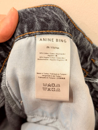 Anine Bing Cotton Blend High Rise Whiskered Denim Wide Leg Jeans Gray Womens 29