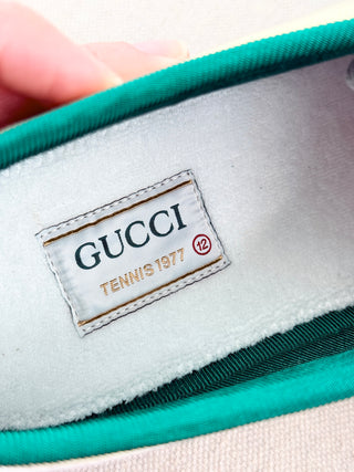 NWT Gucci Canvas Low Top Tennis 1977 Sneaker Cream Green Women's Size US 12