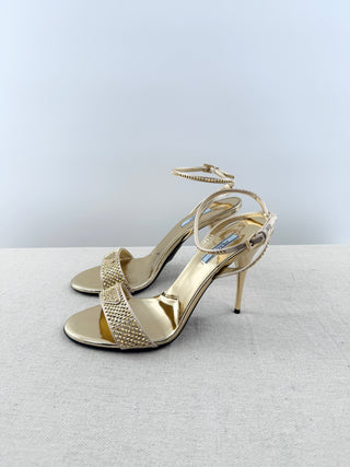 Prada crystal embellished leather sandals, 39.5