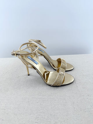 Prada crystal embellished leather sandals, 39.5