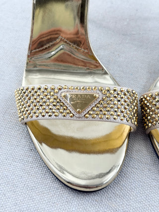 Prada crystal embellished leather sandals, 39.5