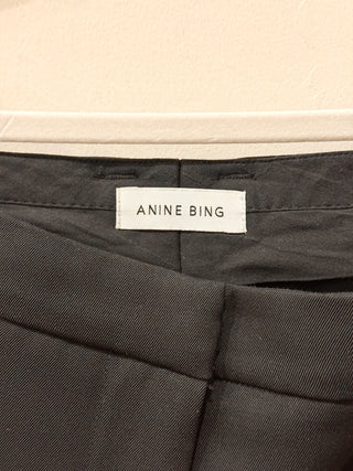 Anine Bing Wool Flat Front Straight Leg Trouser Pants Black Women's 38 FR / US 6