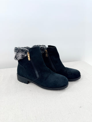Cole Haan Quinney Waterproof Bootie with Faux Shearling Trim Black Womens 7.5