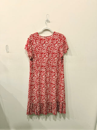 Rails Kiki Floral Short Sleeve V-Neck Tiered Sundress Scarlet Camellia Women's L