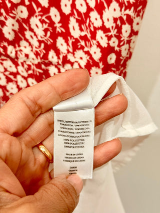 Rails Kiki Floral Short Sleeve V-Neck Tiered Sundress Scarlet Camellia Women's L