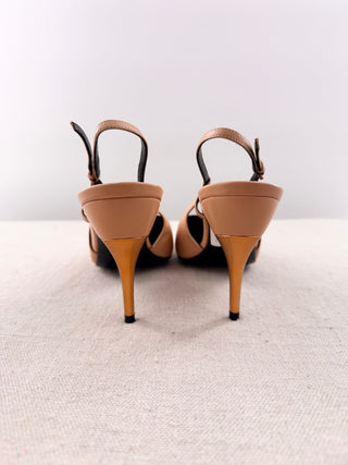 Gucci leather slingback pumps with gold heel, 39
