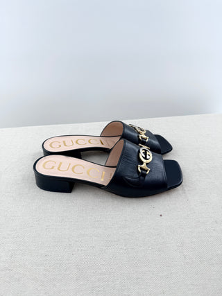 Gucci horsebit block heel slide sandals, 37