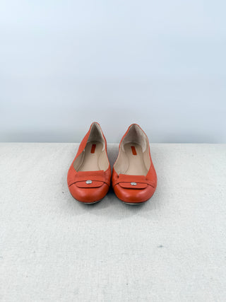 Longchamp Leather Slip On Round Toe Ballet Flats Orange Women's Size EU 40