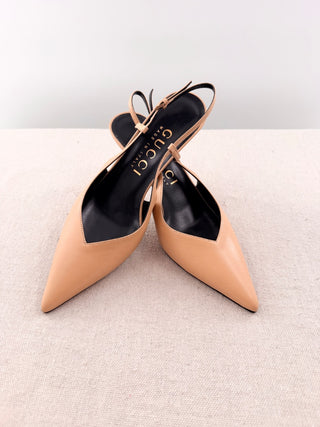 Gucci leather slingback pumps with gold heel, 39