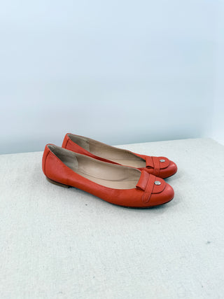 Longchamp Leather Slip On Round Toe Ballet Flats Orange Women's Size EU 40