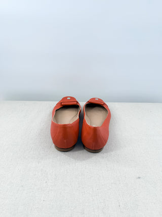 Longchamp Leather Slip On Round Toe Ballet Flats Orange Women's Size EU 40