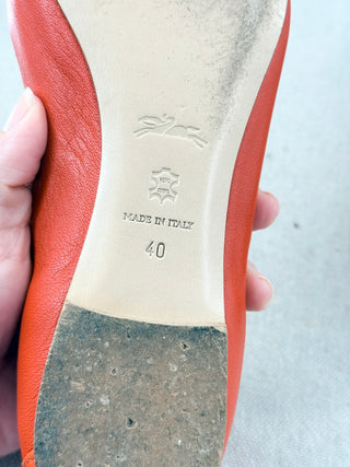 Longchamp Leather Slip On Round Toe Ballet Flats Orange Women's Size EU 40