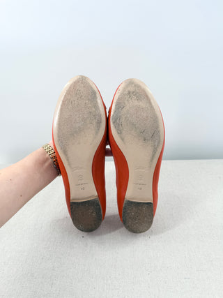 Longchamp Leather Slip On Round Toe Ballet Flats Orange Women's Size EU 40