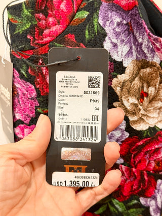 NWT Escada Dinavia Sweetheart Neck Floral Midi Sheath Dress Pink Women 34 / 6