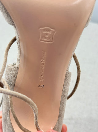 Gianvito Rossi Suede Lace Up Pointy Toe Stilettos Pumps Beige Women's Size EU 40