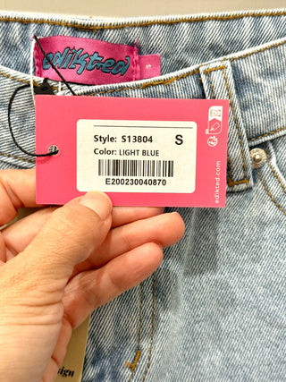 NWT Edikted Tomboy Low Rise Raw Hem Denim Jean Shorts Light Blue Women's Size S