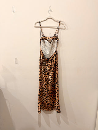 Zara Leopard Print Sleeveless Cami Strap Open Back Midi Slip Dress Brown/Black S