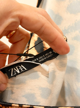 Zara Leopard Print Sleeveless Cami Strap Open Back Midi Slip Dress Brown/Black S