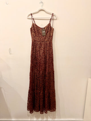 Dress the Population Antoinette Sleeveless Long Dress Burgundy/Gold Women's S