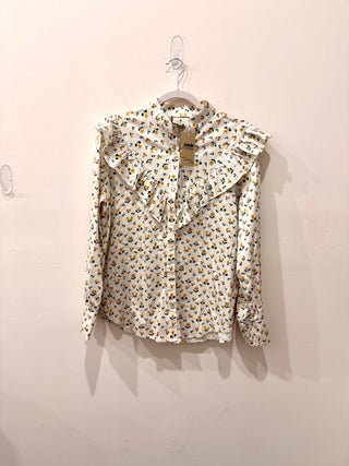Tuckernuck Posey Maddox Floral Ruffle Long Sleeve Blouse White Womens Size Large