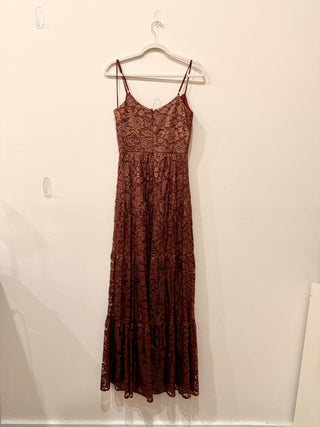 Dress the Population Antoinette Sleeveless Long Dress Burgundy/Gold Women's S
