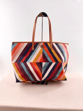 Tory Burch multicolor chevron stripe tote bag coated canvas kerrington