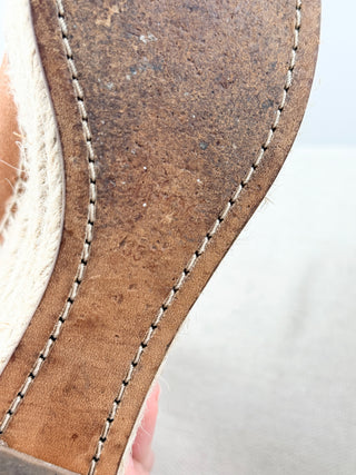 Chloe suede and leather platform raffia wedge sandals, 35