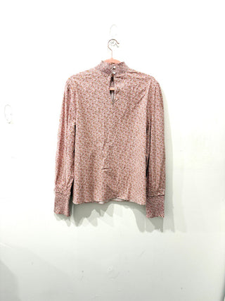 Pomander Place Floral Ditsy Print Mock Neck Modoc Blouse Pink Women's Size Large