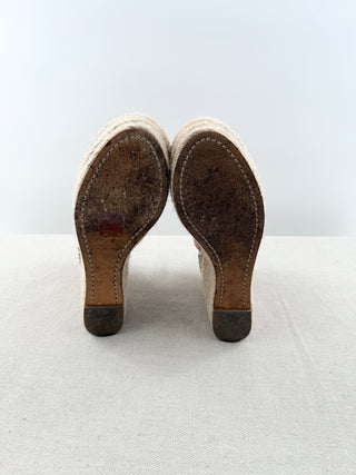 Chloe suede and leather platform raffia wedge sandals, 35