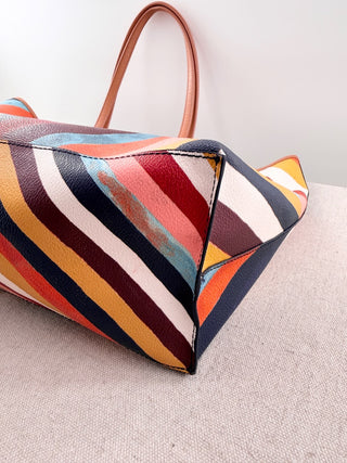 Tory Burch multicolor chevron stripe tote bag coated canvas kerrington