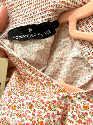 Pomander Place Floral Ditsy Print Mock Neck Modoc Blouse Pink Women's Size Large