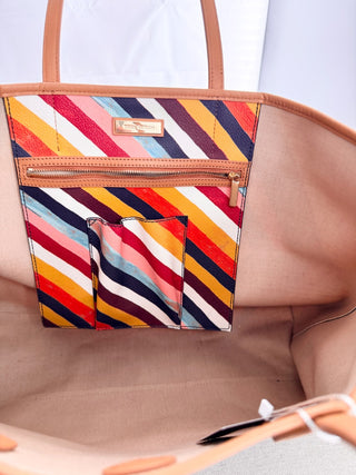 Tory Burch multicolor chevron stripe tote bag coated canvas kerrington
