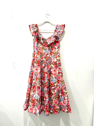 Beulah Tuckernuck Exclusive Rita Floral Pleated Tiered Midi Dress Multi Large