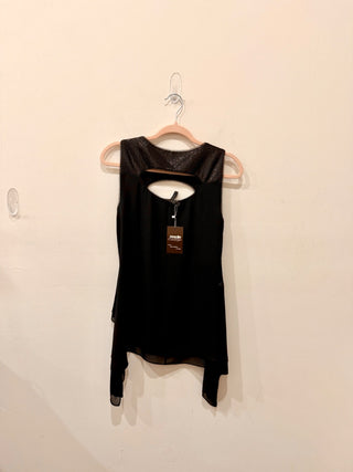 BCBGMaxAzria Bianca Sleeveless Keyhole Neck High Low Sequined Tank Top Black XS