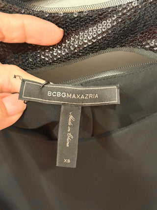 BCBGMaxAzria Bianca Sleeveless Keyhole Neck High Low Sequined Tank Top Black XS