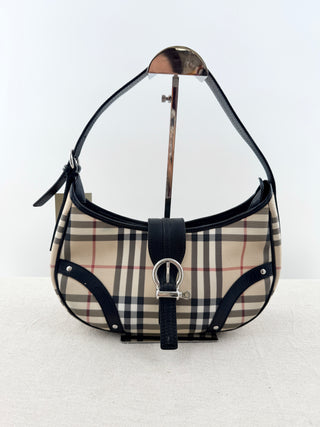 Burberry house check coated canvas baguette shoulder bag
