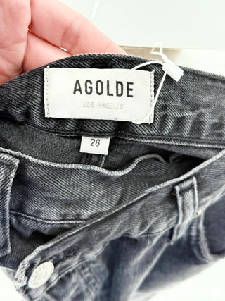Agolde High Waisted Criss-Cross Denim Jean Short Photogram Black Women's Size 26