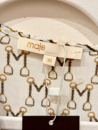 Maje Shirred Printed Crepe De Chine Maxi Dress White Multi Women's 36 FR / 4 US