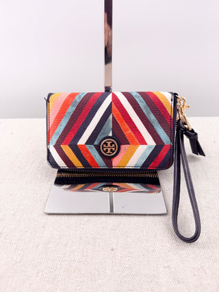 Tory Burch multicolor chevron strip zip up medium wallet