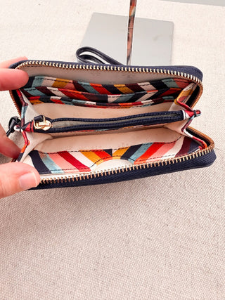 Tory Burch multicolor chevron strip zip up medium wallet