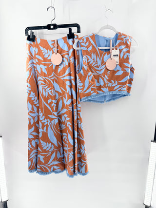 Alexis Two-piece set featuring sleeveless cropped top with clean scoop neckline and matching high-waisted midi skirt, S/M