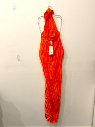 NWT Baobab Ariel Crinkle High Slit Strapless Maxi Dress Aperol Women's Medium
