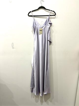 Gianni Bini Quinn Ruffle Draped V-Neck Satin Maxi Dress Lilac Women's Size 10