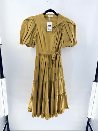 Ulla Johnson Agathe Cotton Poplin Wrap Midi Dress Tobacco Yellow Womens Small