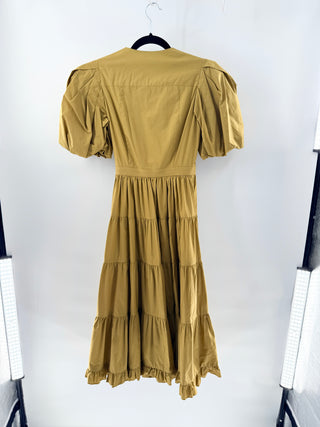 Ulla Johnson Agathe Cotton Poplin Wrap Midi Dress Tobacco Yellow Womens Small