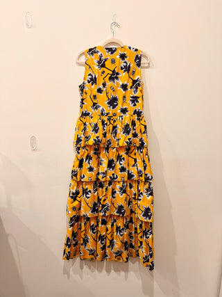 Osman Yousefzada Collective Tiered Midi Shirt Dress Marigold Yellow Floral 4